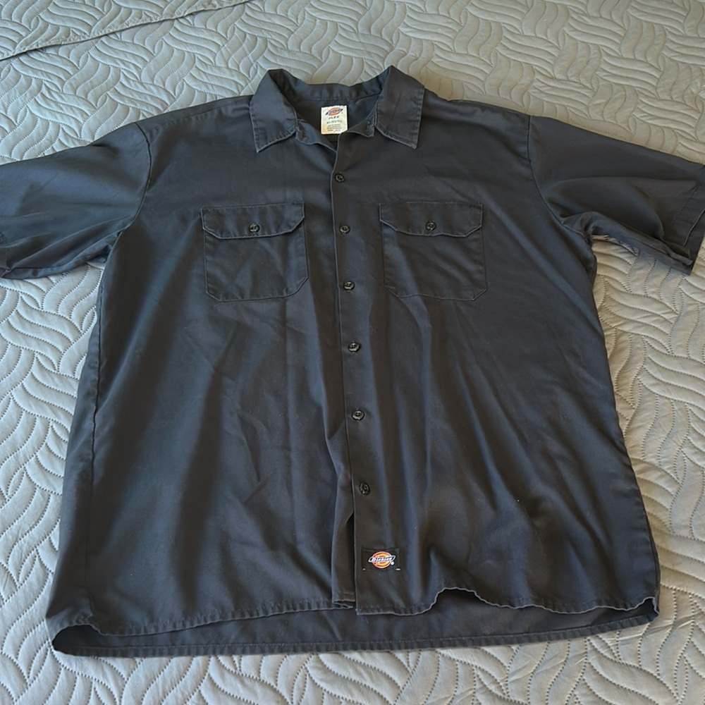 Dickies Black Casual Button Down Shirt Relaxed Flex Fit
